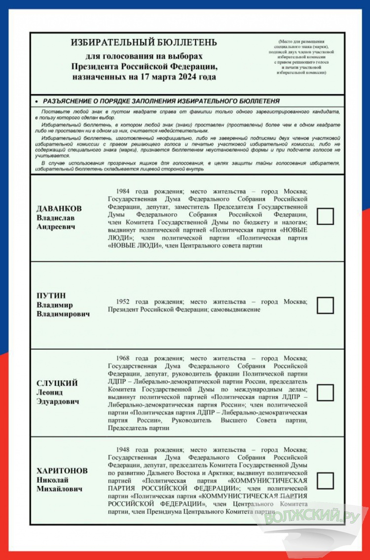 4 кандидата: ЦИК России утвердил избирательный бюллетень на выборах президента